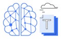 Neural Network Brain Concept with Cloud and Text Documents Representing AI-Driven Data Processing Royalty Free Stock Photo
