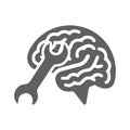 Brain, tools, settings icon. Gray vector graphics