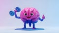 Brain Training Cartoon Brain Lifting Weights, Mental Exercise Royalty Free Stock Photo