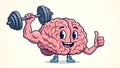 Brain Training Cartoon Brain Lifting Weights, Strong Mind Concept Royalty Free Stock Photo