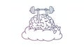 Brain Training Cartoon Brain Lifting Weights on Cloud Royalty Free Stock Photo