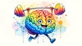 Brain Training Cartoon Brain Lifting Weights, Mental Exercise Royalty Free Stock Photo