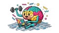 Brain Training Cartoon Smart Learning, Workout, and Technology Royalty Free Stock Photo