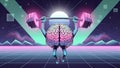 Brain Training Weightlifting Brain in Retro Synthwave Style Royalty Free Stock Photo