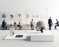 A brain training workshop in a tech-enabled room, individuals using apps and devices to enhance problem-solving skills