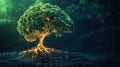 A brain transforms into a vibrant tree with glowing neural branches and roots, representing growth, knowledge, and