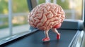 A brain on a treadmill with red shoes running, AI Royalty Free Stock Photo