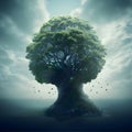 Brain tree on the beach with human head Royalty Free Stock Photo