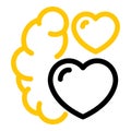 Brain and two hearts icon, outline style Royalty Free Stock Photo