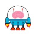 Brain ufo cartoon. Smart alien. vector illustration Royalty Free Stock Photo