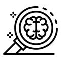 Brain under magnifier icon, outline style