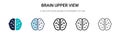 Brain upper view icon in filled, thin line, outline and stroke style. Vector illustration of two colored and black brain upper