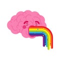 Brain vomit rainbow isolated. Brains retching cartoon. Dizziness concept illustration Royalty Free Stock Photo