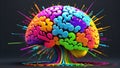 Brain wash digital concept. Brain explosives colorful ideas virus infected. Generative AI.