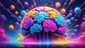 Brain wash digital concept. Brain explosives colorful ideas virus infected. Generative AI.