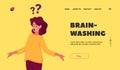 Brain Washing Landing Page Template. Solving Problem, Searching Solution and Info, Doubts and Confusion Concept