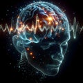 Brain wave on dark background. Meditation, relax, neural network concept. Limbic system and human brain anatomy. Digital science Royalty Free Stock Photo