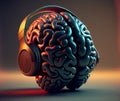 A brain wearing headphones, representing the power of music to stimulate and activate cognitive function, generative ai Royalty Free Stock Photo