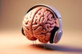 A brain wearing headphones, representing the power of music to stimulate and activate cognitive function, generative ai Royalty Free Stock Photo