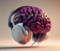 A brain wearing headphones, representing the power of music to stimulate and activate cognitive function, generative ai Royalty Free Stock Photo