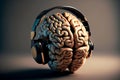 A brain wearing headphones, representing the power of music to stimulate and activate cognitive function, generative ai Royalty Free Stock Photo