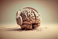 A brain wearing headphones, representing the power of music to stimulate and activate cognitive function illustration Royalty Free Stock Photo