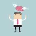 Brain with wing flying freedom from businessman meditation