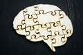 Brain from wooden puzzles. Mindfulness concept