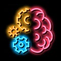 brain work mechanical gears neon glow icon illustration