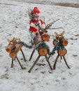 Brainless and deer made from wood in street, Lithuania