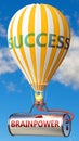 Brainpower and success - shown as word Brainpower on a fuel tank and a balloon, to symbolize that Brainpower contribute to success