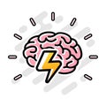 Brainpower vector logo. Human brain and lightning