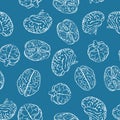 Brains from different sides on blue seamless