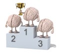 Brains with winner cup on sports victory podium Royalty Free Stock Photo