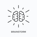 Brainstorm flat line icon. Vector outline illustration of human brain. Black thin linear pictogram for intelligence