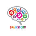 Brainstorm gears logo template design. Human brain concept sign. Creative idea icon. Inspiration innovation symbol. Education Royalty Free Stock Photo