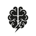 Brainstorm Glyph Pictogram. Think about Creative Idea Solid Sign. Human Brain with Lightning, Brainstorming Concept