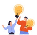 Brainstorm, idea discussion concept. Business team finding solution, thinking, sharing offers, lightbulbs. Creativity Royalty Free Stock Photo