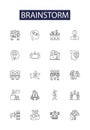 Brainstorm line vector icons and signs. Brainwave, Create, Imagine, Analyze, Ideate, Innovate, Design, Plan outline