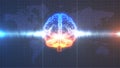 Brainstorm - orange and blue digital brain with brainwave animation Royalty Free Stock Photo