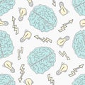 Brainstorm. Seamless pattern with the human brain