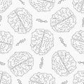 Brainstorm. Seamless pattern with the human brain
