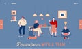 Brainstorm Team Work Website Landing Page. Business People Discussing Idea in Office. Teamwork Process