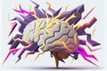 Brainstorming banner. The brain strains, lightning and rays. Finding a creative idea, solving a problem