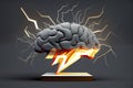 Brainstorming banner. The brain strains, lightning and rays. Finding a creative idea, solving a problem