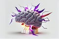 Brainstorming banner. The brain strains, lightning and rays. Finding a creative idea, solving a problem