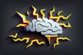 Brainstorming banner. The brain strains, lightning and rays. Finding a creative idea, solving a problem