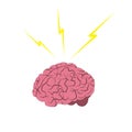 Brainstorming banner. The brain strains, lightning and rays. Finding a creative idea, solving a problem vector