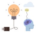 Brainstorming Concept with Brain, Lightbulb, and Plug Representing Creativity and Inspiration Royalty Free Stock Photo