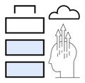 Brainstorming and Cloud Storage Concept with Server Stack and Innovation Arrows Royalty Free Stock Photo
